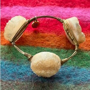 Bourbon & Boweties Raw Citrine Druzy Wire Bangle Bracelet Boho 7" Art to Wear